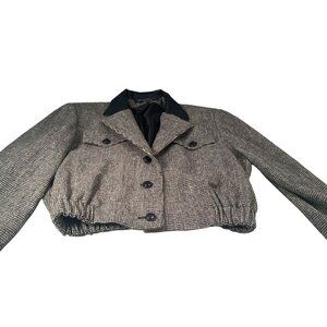 Braebrook Wool Leather Crop Bomber Jacket Women Vintage Houndstooth READ
